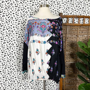 Anthropologie | Tiny Plus Size Floral Contrast Peasant Boho Black White Top 3X